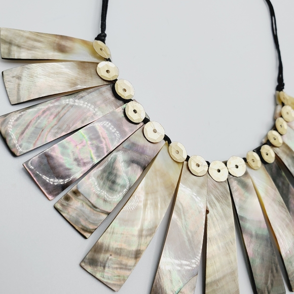 Vintage mother of pearl abalone necklace statement gorgeous piece 70's natural - Picture 3 of 15